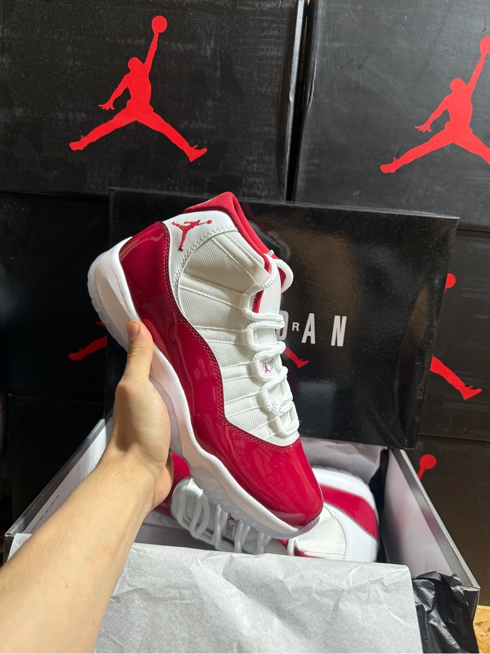 Jordan Retro 11 Cherry Low White and Red Athletic Shoes